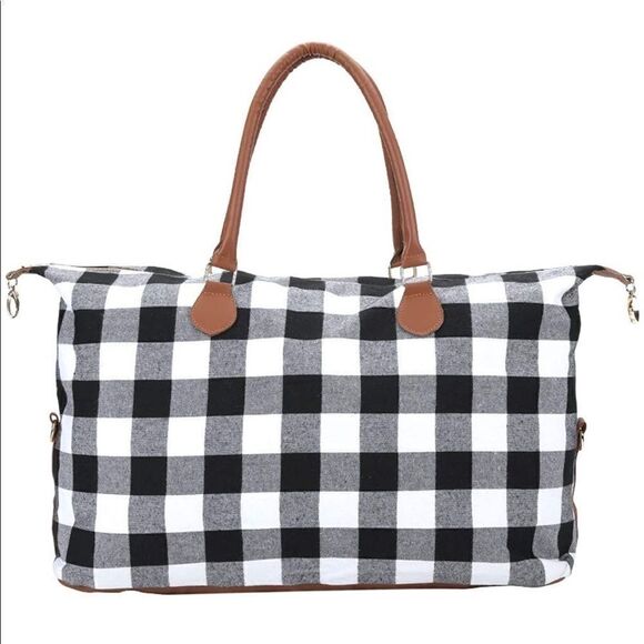 Travel Buffalo Plaid Duffle Bag Weekender Tote - Picture 2 of 9